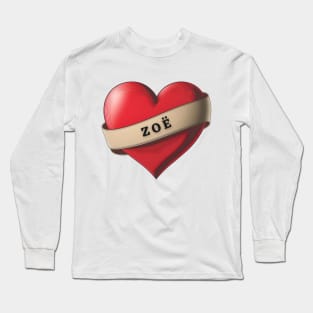 Zoë - Lovely Red Heart With a Ribbon Long Sleeve T-Shirt